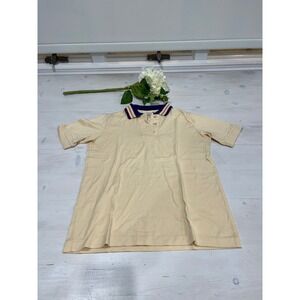 J.G. Hook Vintage‎ Polo Shirt Womens S Short Sleeve Striped Collar Beige